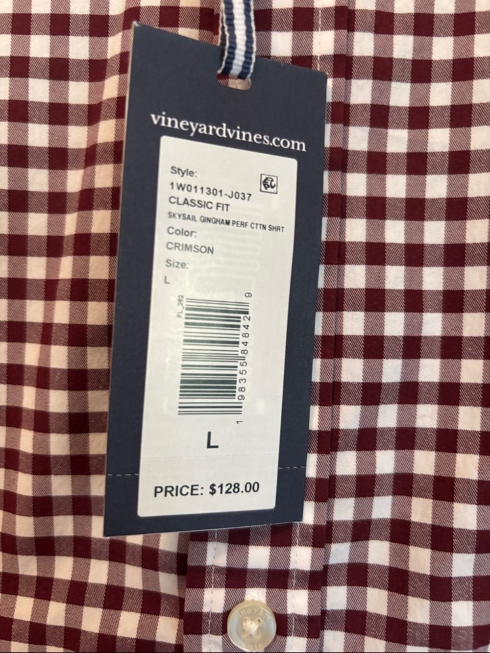 Vineyard Vines Burgundy and White Gingham Button-Down Shirt - Picture 2 of 3